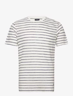 Hackett London LINEN KNIT STRPE TEE - ECRU/NAVY