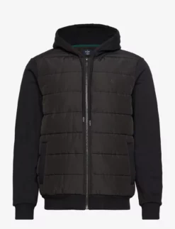 Hackett London QUILT FRONT HOODY - BLACK