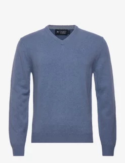 Hackett London LAMBSWOOL V NECK - HORIZON BLUE