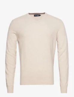 Hackett London MERINO CASH MIX V NCK - ECRU