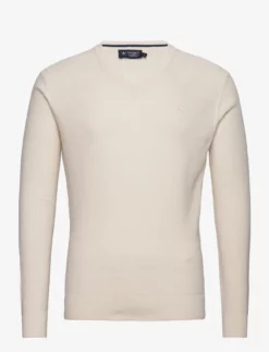 Hackett London TEXTURED V NECK - ECRU